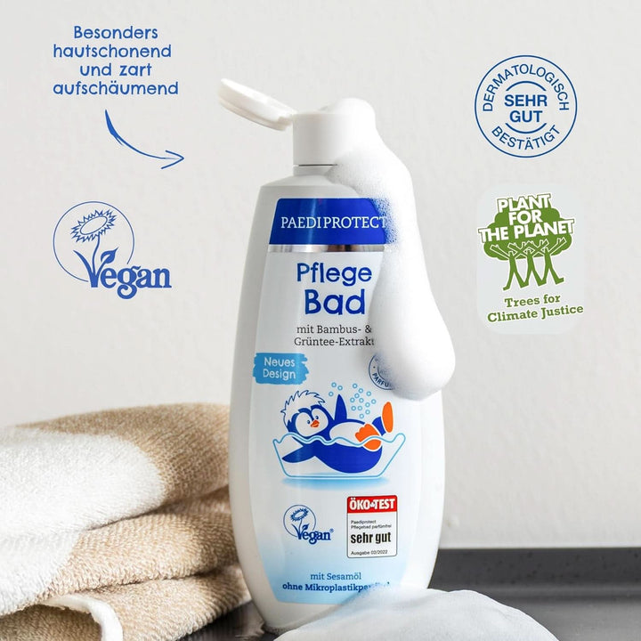 PAEDIPROTECT Pflegebad Baby & Kinder Badezusatz 250 Ml, Ohne Parfüm & Mikroplastik, Hautschonendes Schaumbad Pflegt Und Reinigt Die Haut, Spendet Feuchtigkeit Und Schutz, Waschgel Als Entspannungsbad