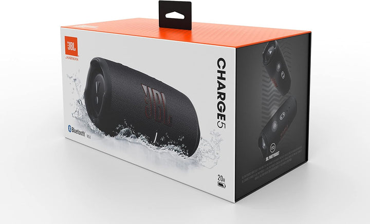 Difuzor Bluetooth JBL Charge 5 negru - Boombox portabil, rezistent la apă, cu power bank integrat - O încărcare a bateriei pentru până la 20 de ore de muzică fără fir