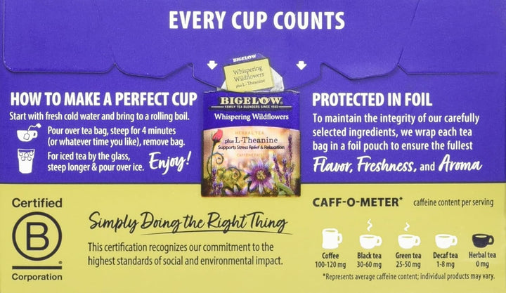 , Whispering Wildflowers Herbal Tea (Caffeine Free), 18 Count Tea USA Naty Shop