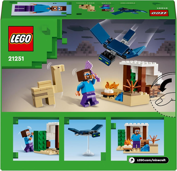 LEGO Minecraft Steve's Desert Expedition, set de joc video pentru băieți și fete, biom cu Steve, casă, figurine și jucărie Camel, cadou de gamer pentru copii de la 6 ani 21251