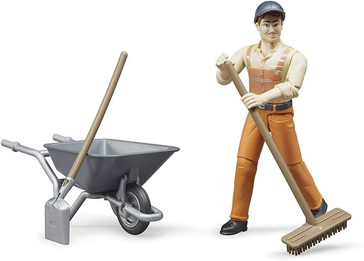 Bruder 62130 - Bworld figura set muncitor municipal - 1:16 scara jucărie figura, vehicul de construcții, muncitor în construcții, fermă, om