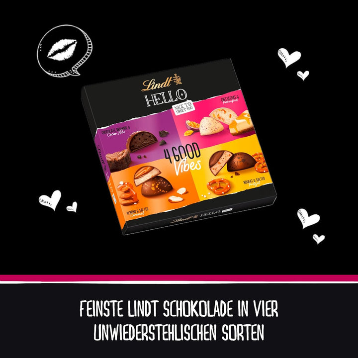 Lindt Schokolade HELLO 4 Good Vibes | 164G | 4 Verschiedene HELLO Pralinen Zum Teilen Oder Selber Genießen | Schokoladengeschenk