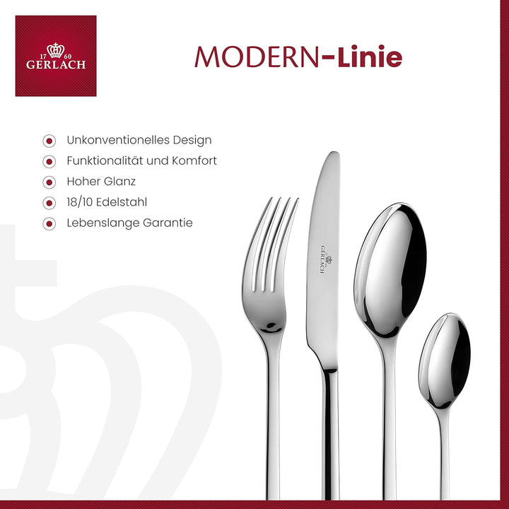 Gerlach Modern Besteck-Set Für 6 Personen Spülmaschinenfest Essbesteck Aus Edelstahl Elegantes Besteck Mit Messer Gabel Löffel Und Teelöffel Tafelbesteck Rostfrei 24 Stk