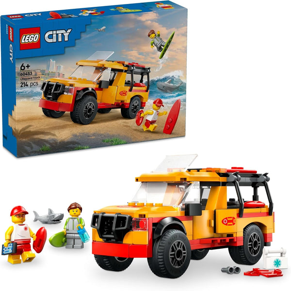 LEGO City Lifeguard Emergency Vehicle - Vehicul de teren cu 2 minifigurine și rechin - Set de construcție pentru fete și băieți cu vârsta peste 6 ani - Idee de cadou pentru surferi și fani ai sporturilor nautice 60453