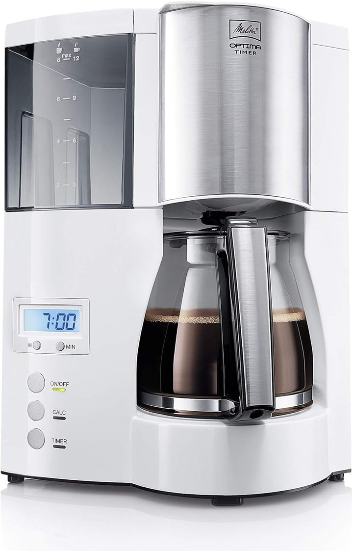 Melitta Optima Timer - Cafetieră cu temporizator, Cafetieră cu filtru, cu cană de sticlă și rezervor de apă detașabil, Pentru până la 8 cești de cafea, Negru