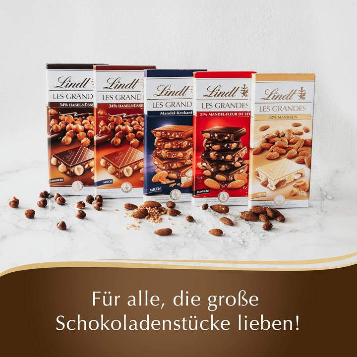 Lindt Schokolade Les Grandes Salz-Mandel | 150 G Tafel | Gesalzene Mandeln Und Karamellisierte Mandel-Stückchen in Feinherber Schokolade | Schokoladentafel | Schokoladengeschenk