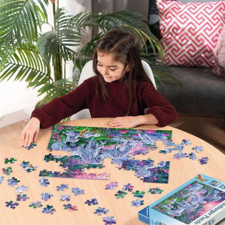 Ravensburger puzzle pentru copii - 10021 Einhörörner Im Abendrot - Puzzle fantezie pentru copii de peste 7 ani, cu 150 de piese în format XXL