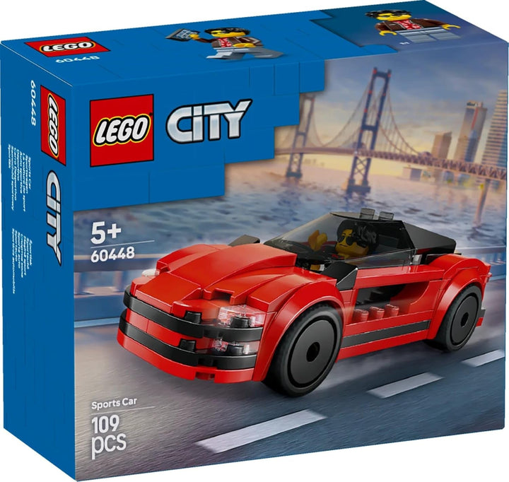 LEGO City Red Sports Car - Mașină de curse pentru băieți și fete de la 5 ani - Cadou de ziua ta sau pentru sărbători - Șofer minifigurină cu telefon mobil și kit de curățare 60448