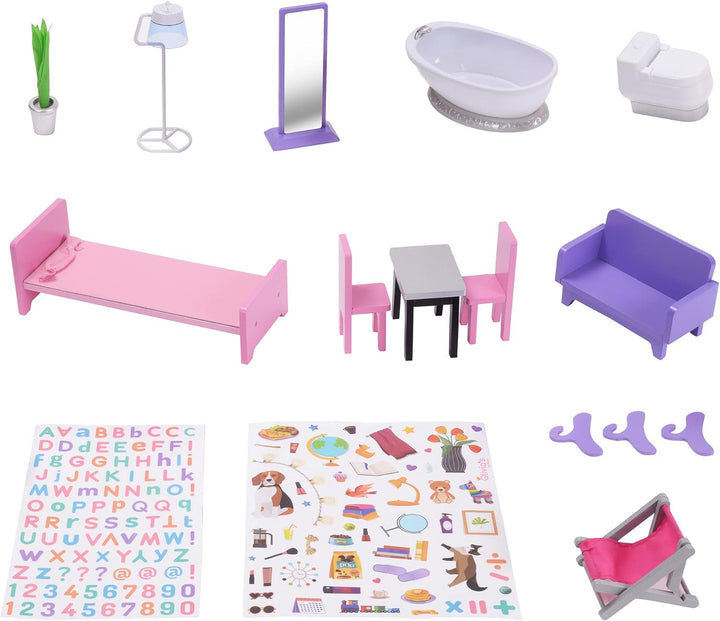Olivia's Little World Big Dreamland Sunset Contemporary Casa de păpuși interactivă din lemn pentru copii 3 etaje cu 16 accesorii de mobilier pentru păpuși Multi TD-13616A