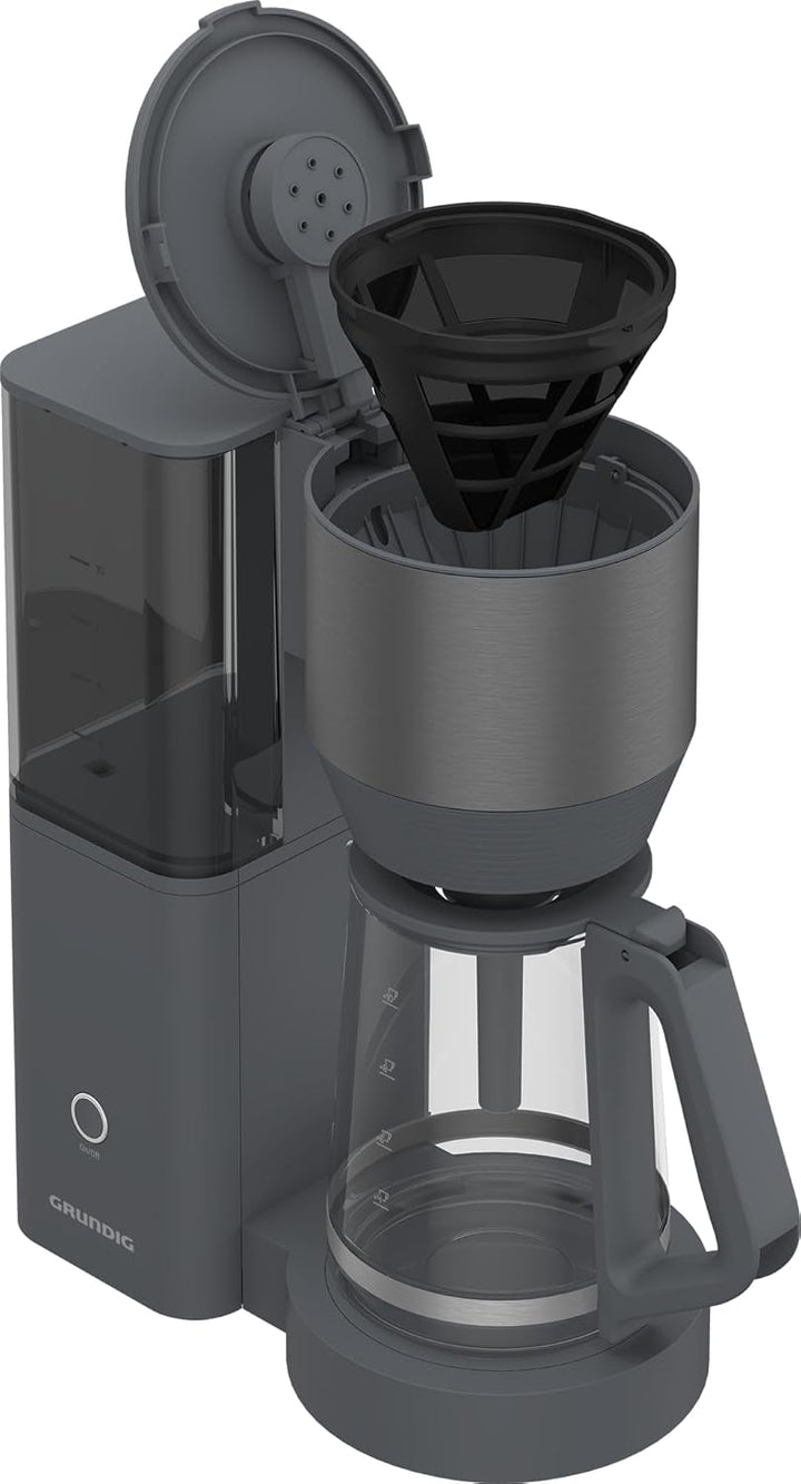 GRUNDIG KM 7340 Cafetieră cu filtru, putere 1.150 W, funcție de oprire a picurării, funcție de aromă, oprire automată, filtru permanent, 1,25 litri, ulcior din sticlă cu 10 cești, Inox închis