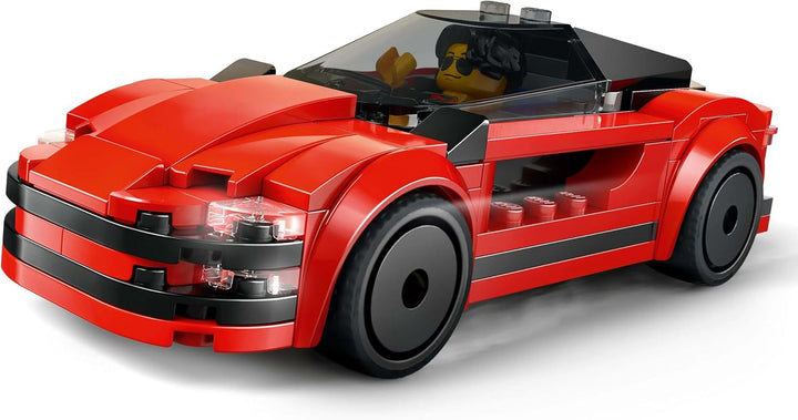 LEGO City Red Sports Car - Mașină de curse pentru băieți și fete de la 5 ani - Cadou de ziua ta sau pentru sărbători - Șofer minifigurină cu telefon mobil și kit de curățare 60448