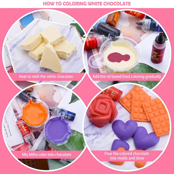 Fettlösliche Lebensmittelfarbe Für Schokolade - 10 Farben Ölbasis Lebensmittelfarben Fondant, Backen, Kuchen, Kekse - Flüssige Geschmacklos Food Coloring Für Kakaobutter, Torten, Buttercream - 6Ml Je