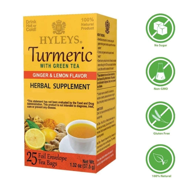 Ginger Turmeric Tea Lemon Flavor - 25 Tea Bags - Wellness Herbal Supplement Green Tea Tea USA Naty Shop