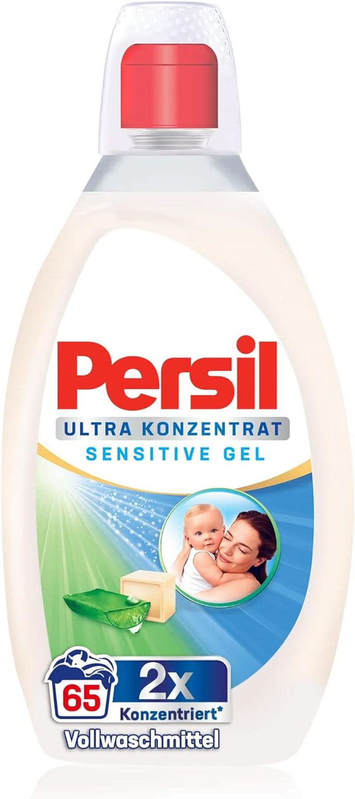 Persil Ultra Concentrate Sensitive Gel (130 de spălări), Detergent lichid pentru alergici și bebeluși într-o sticlă mai mică pentru mai puțin plastic, Îndepărtează petele dificile, Testat dermatologic