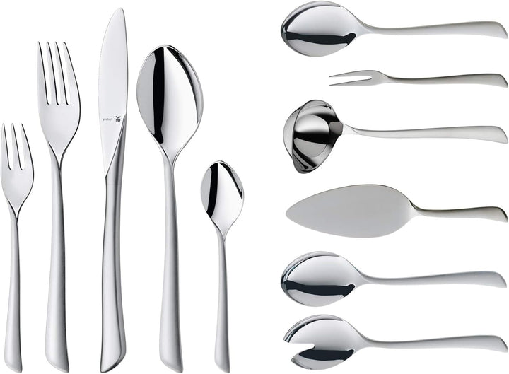 WMF Virginia Besteck Set 12 Personen, 66 Teilig, 60 Teile Mit Servierbesteck, Hohlheftmesser, Cromargan Protect Teilmattiert, Kratzbeständig