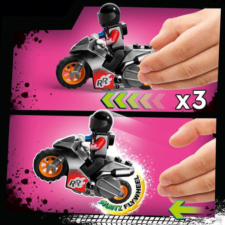 LEGO 60361 City Stuntz Ultimate Stunt Rider Challenge, cascadorii 3In1 pentru 1 sau 2 jucători, cu 2 motociclete de jucărie cu volan pentru copii, set 2023