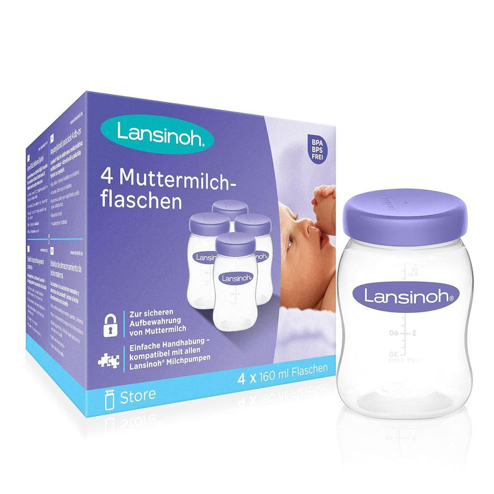 Lansinoh Muttermilchflaschen, 4 Stück - Zur Sicheren Aufbewahrung Von Muttermilch Und Brei - 160 Ml