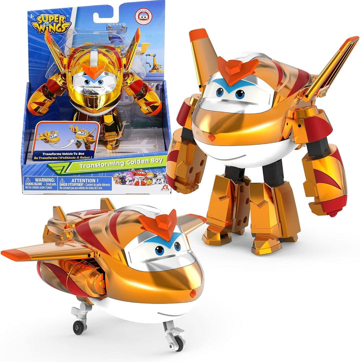 Super Wings Transformation Plane Supercharged Traver, Aprox. 12.7 Cm Figură mare de joacă pentru copii, avion de jucărie și figură de robot pentru băieți și fete de peste 3 ani, argintiu