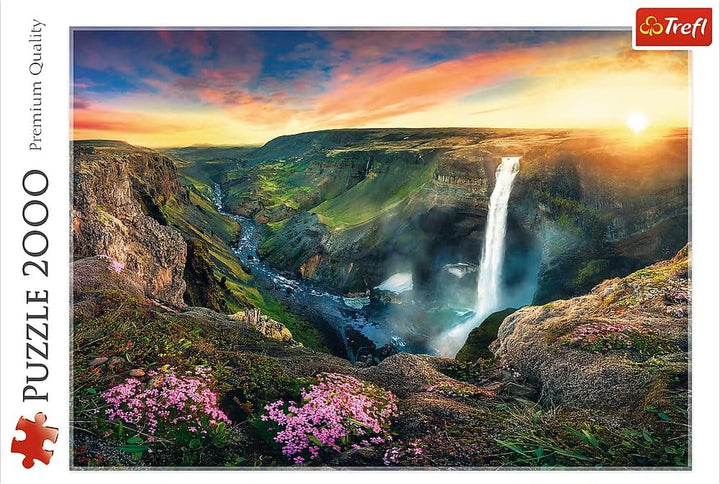 Trefl TR27091 Cascada Haifoss, Islanda 2000 de piese, calitate premium, pentru adulți și copii de la 12 ani Puzzle colorat, lumini din Dubai, roșu
