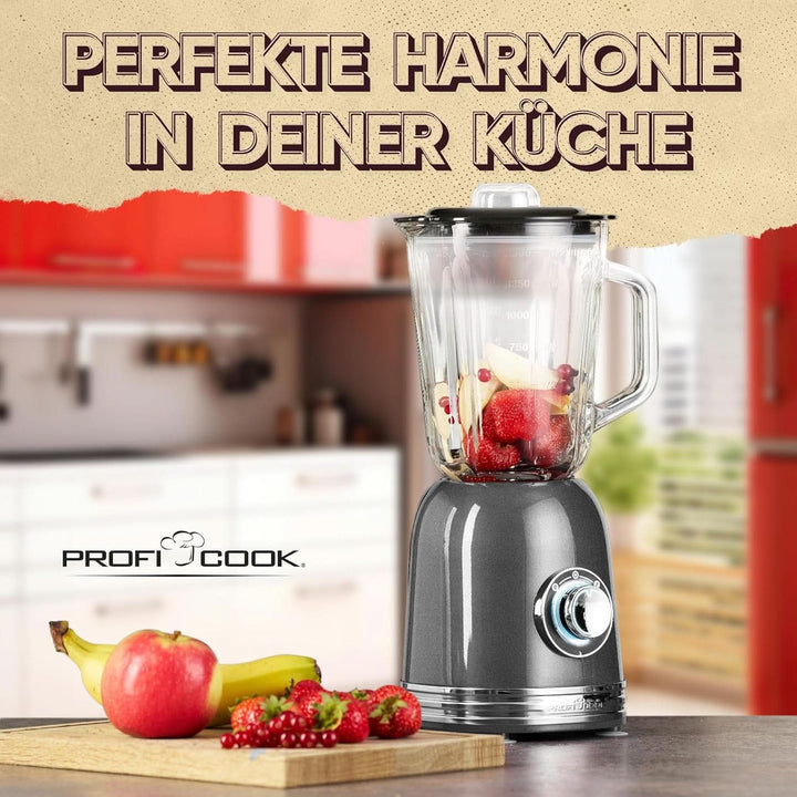 Proficook® Mixer Standmixer Mit Massivem 1,5L Glas-Behälter, Ice Crush & Turbo-Modus - Blender Mit 4Fach Piranha-Messer Aus Edelstahl - Hochleistungsmixer Mit Metallgehäuse 800W, PC UM 1195 Anthrazit