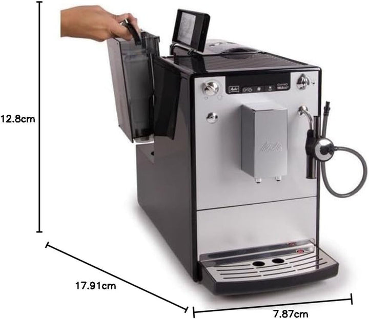 Melitta Solo & Perfect Milk - Mașină de cafea complet automată cu sistem de lapte, mașină de cappuccino pentru, de exemplu, cafea sau cappuccino, argintiu