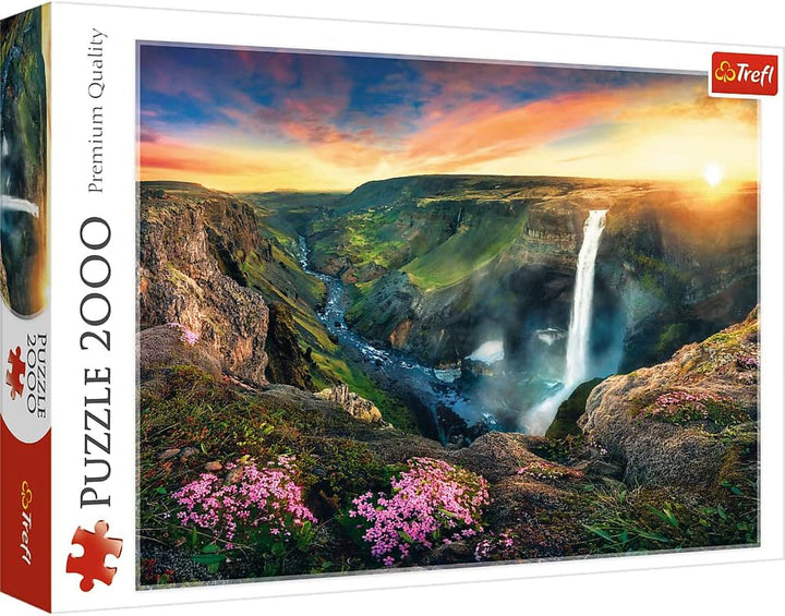 Trefl TR27091 Cascada Haifoss, Islanda 2000 de piese, calitate premium, pentru adulți și copii de la 12 ani Puzzle colorat, lumini din Dubai, roșu