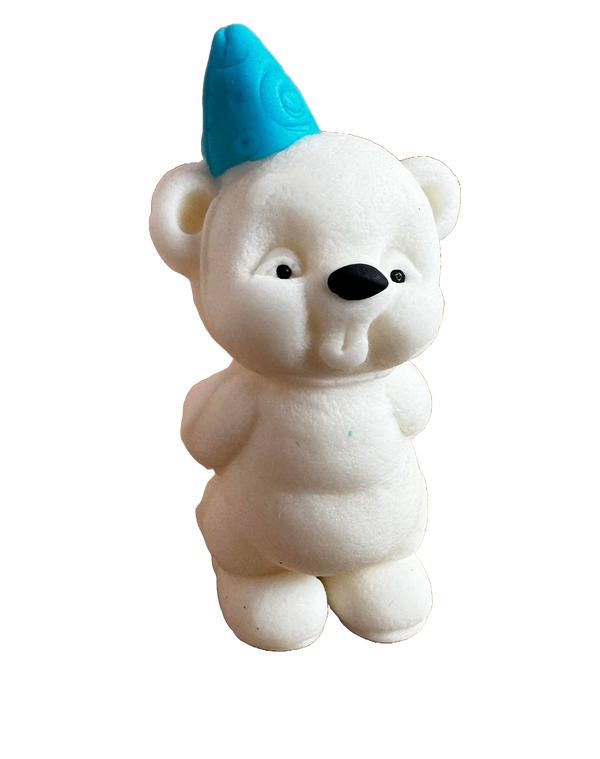 Edible decoration of sugar paste, teddy bear with blue helmet, boys