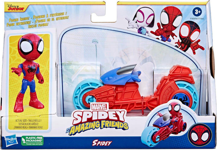 SPIDEY and HIS AMAZING FRIENDS Marvel Spidey figura cu motocicleta, jucărie pentru băieți și fete cu vârsta de 3 ani și peste