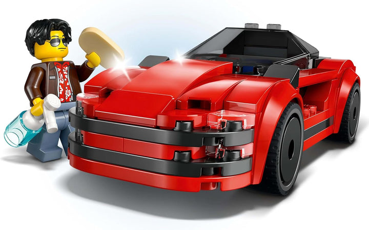 LEGO City Red Sports Car - Mașină de curse pentru băieți și fete de la 5 ani - Cadou de ziua ta sau pentru sărbători - Șofer minifigurină cu telefon mobil și kit de curățare 60448