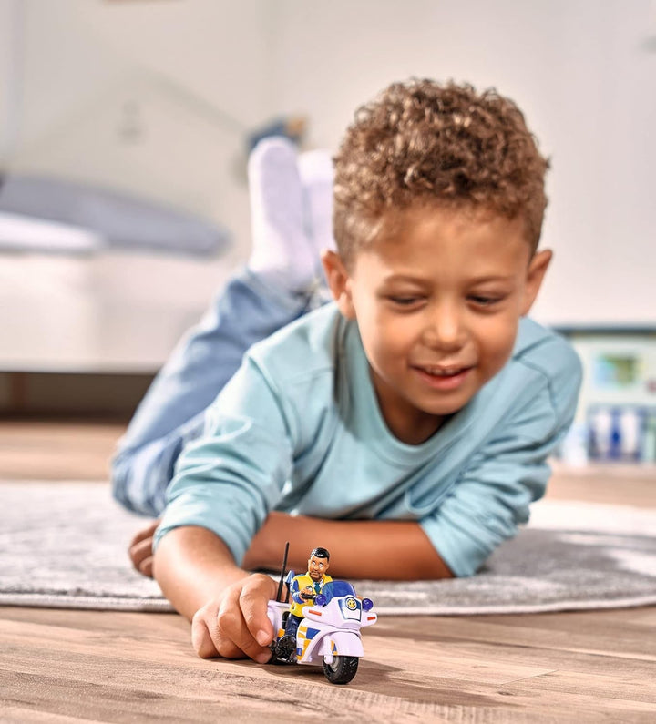 Simba 109251092 - Motocicleta poliției Fireman Sam, Cu figurina Malcolm, Cu accesorii, Sezon 12, De la 3 ani