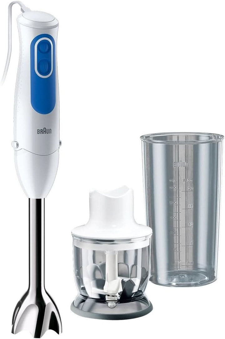 Braun Multiquick 3 MQ 3000 Smoothie+ Stabmixer – Pürierstab Mit 2 Geschwindigkeiten, Powerbell plus Und Splashcontrol-Technologie, 700 Watt, Inkl. 600 Ml Mix- & Messbecher, Blau/Weiß