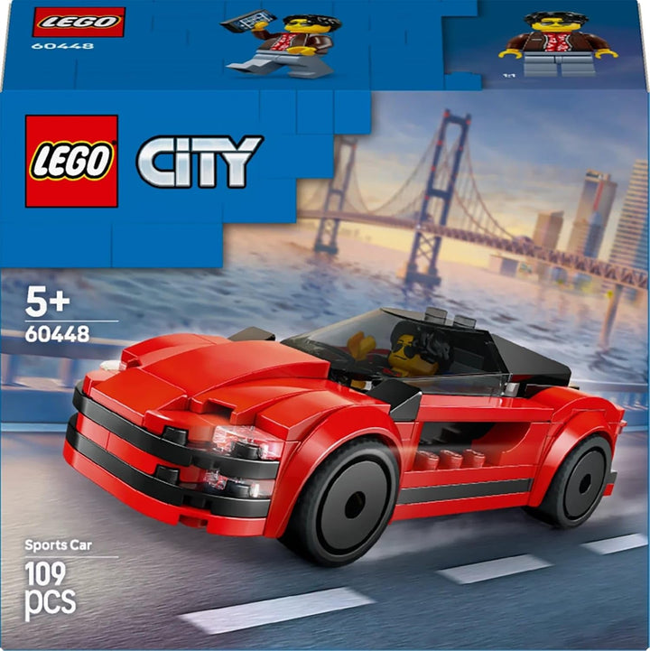 LEGO City Red Sports Car - Mașină de curse pentru băieți și fete de la 5 ani - Cadou de ziua ta sau pentru sărbători - Șofer minifigurină cu telefon mobil și kit de curățare 60448