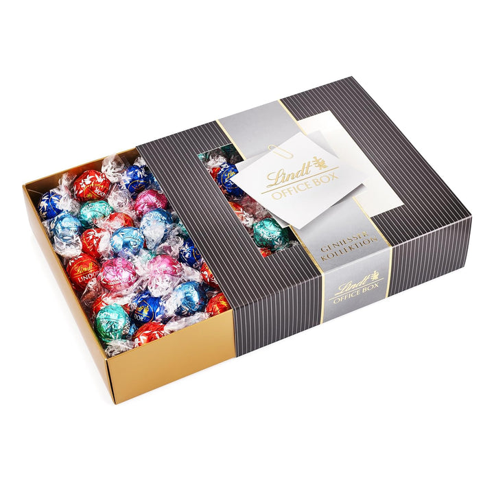 Lindt Schokolade LINDOR Home Office Box | 933 G | Ca. 74 Kugeln Mit Zartschmelzender Füllung, Sorten: Milch, Dark 45%, Erdbeer-Sahne, Cocos, Stracciatella | Pralinengeschenk | Großpackung