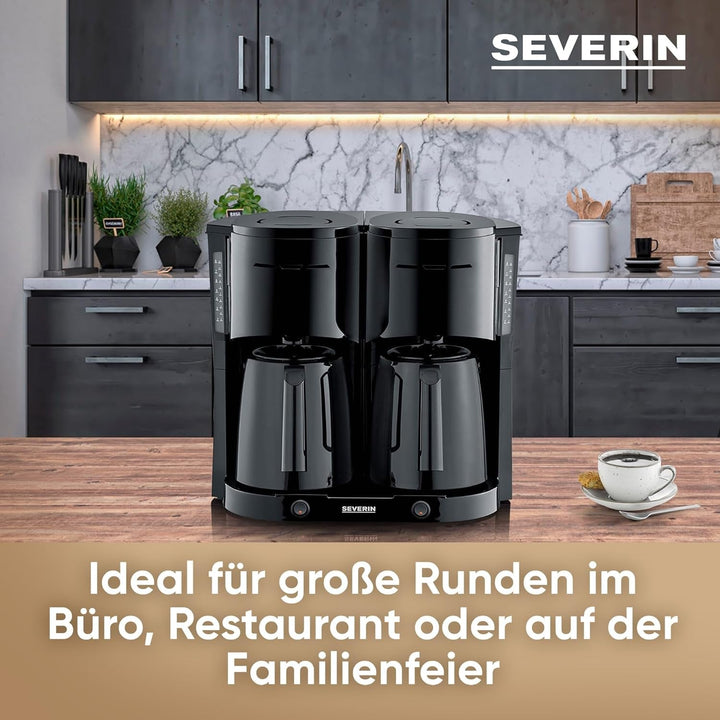 SEVERIN Duo filtru de cafea cu ulcior termo, filtru de cafea pentru până la 16 cești, filtru de cafea atractiv cu 2 ulcioare cu vid, negru, KA 9315