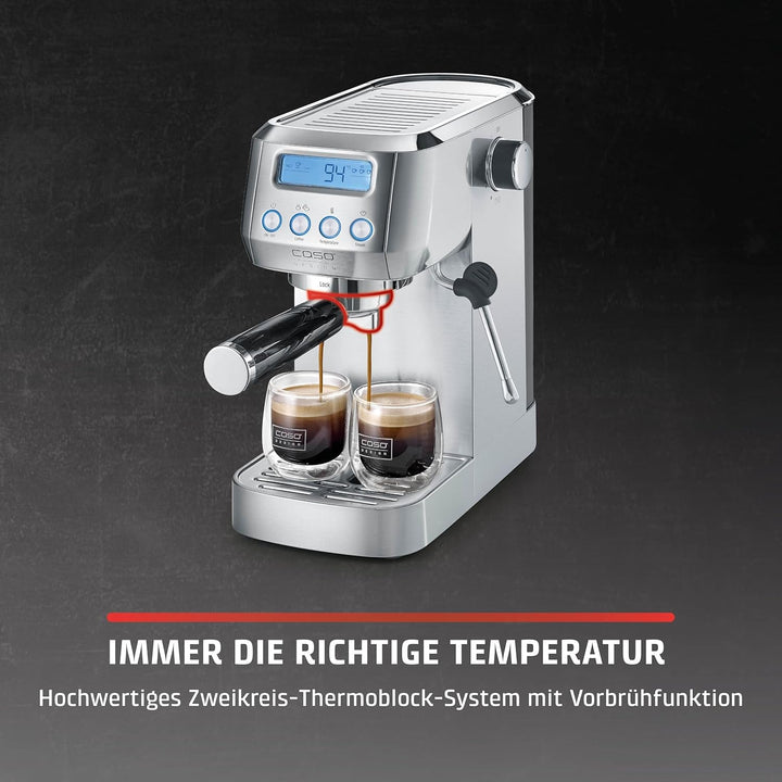 CASO Espressogourmet Crema - mașină cu portafilter, mașină de espresso, cu spumă de lapte, espresso, cappuccino, portafilter din oțel inoxidabil, pompă Ulka de 20 bar, mașină de cafea, cafea pudră, doze ESE