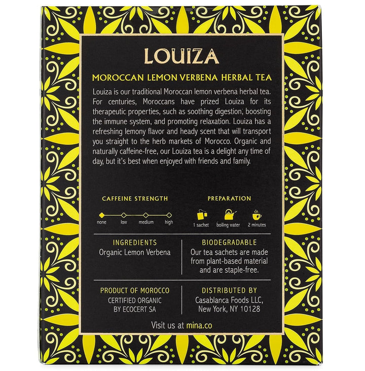 Louiza, Organic Moroccan Lemon Verbena Tea, Organic Herbal Tea Bags, 15 Biodegradable Sachets, Refreshing Lemon Tea Bags, Caffeine Free, Moroccan Lemon Verbena Tea Bags Tea USA Naty Shop