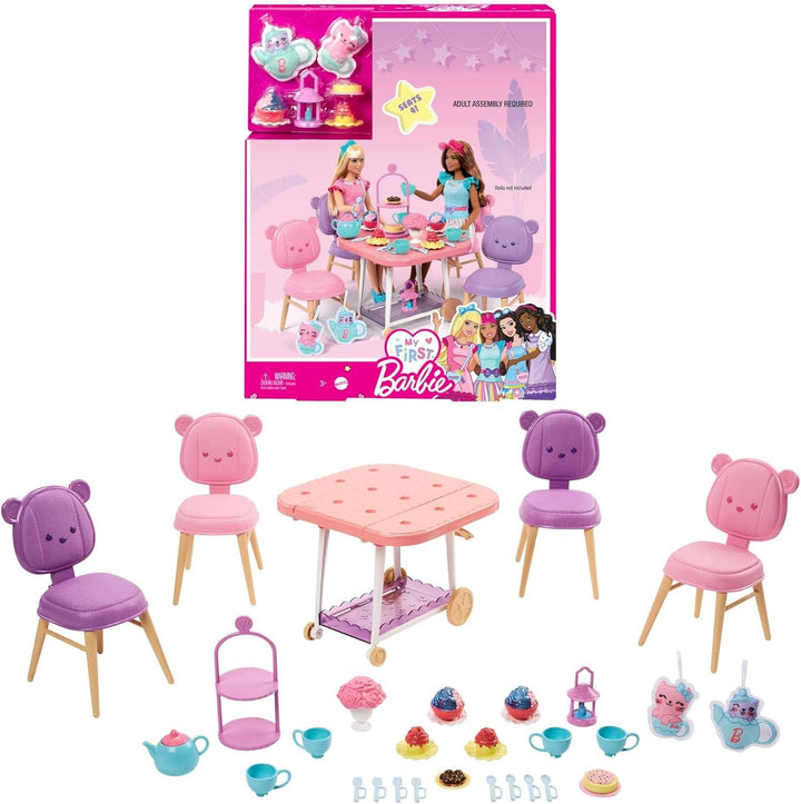 Barbie My First Series, Pat rulant, Pat cu accesorii, Ceas cu alarmă, Ursuleț de pluș, Set negru, Pernă, Păpușă, Cadou pentru copii, Jucării de la 3 ani,Hmm64
