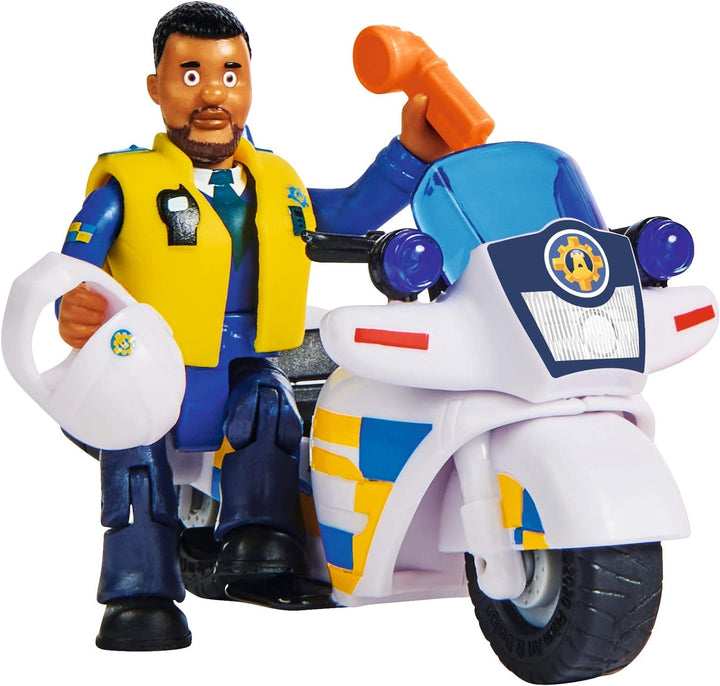 Simba 109251092 - Motocicleta poliției Fireman Sam, Cu figurina Malcolm, Cu accesorii, Sezon 12, De la 3 ani