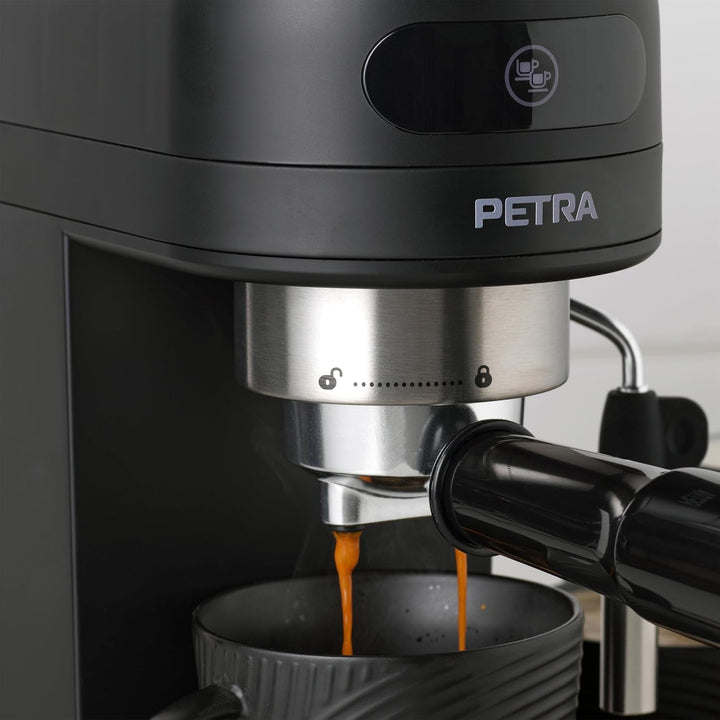 Petra PT5240 Espresso Machine With Milk Frother - 1.4 L, Bpa-Free, Single & Double Barista Style Espresso, Compact, Pompă de presiune italiană de 15 Bar, Compatibil cu cafea măcinată, 1465W