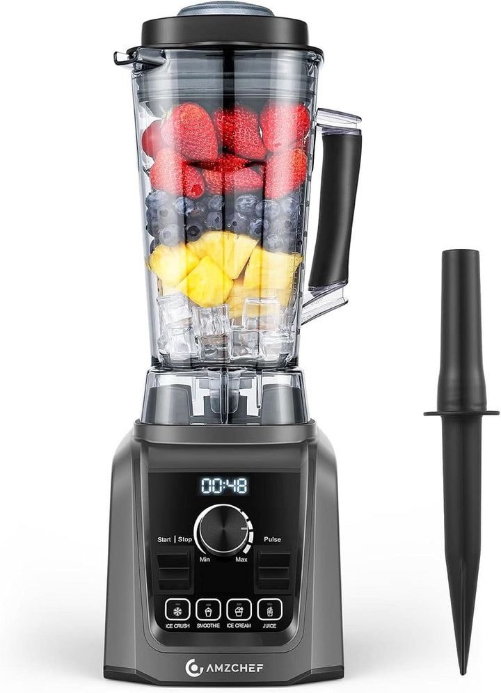 AMZCHEF 4-IN-1 Standmixer Hochleistungsmixer - 2L Standmixer Mit 3D Klingen Crush in Sekunden Technologie Für Shakes, Smoothies, Eis Crushen, Mahlen - 32000 UPM Blender Mixer Für Die Küche | Schwarz