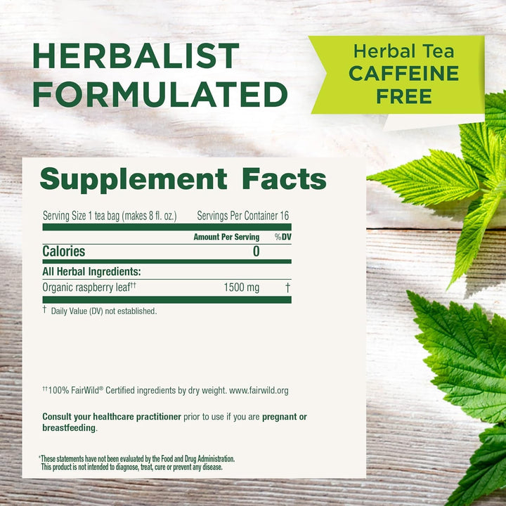 Organic Raspberry Leaf Herbal Tea, Eases Menstrual Cramps & Supports Healthy Pregnancy, (Pack of 1) - 16 Tea Bags Tea USA Naty Shop