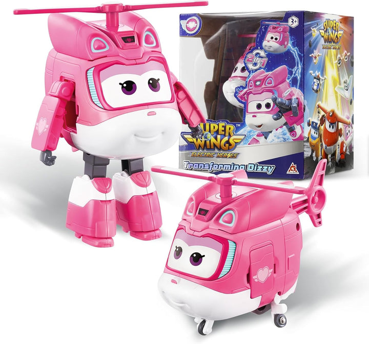 Super Wings Transformation Plane Supercharged Traver, Aprox. 12.7 Cm Figură mare de joacă pentru copii, avion de jucărie și figură de robot pentru băieți și fete de peste 3 ani, argintiu