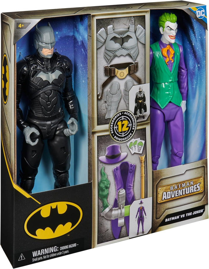 DC Batman Adventures Batman Vs the Joker Action Figure Set, 30 cm - 2 figuri complet mobile cu 12 elemente de echipament pentru jocuri de rol captivante, jucărie pentru copii cu vârsta de peste 4 ani
