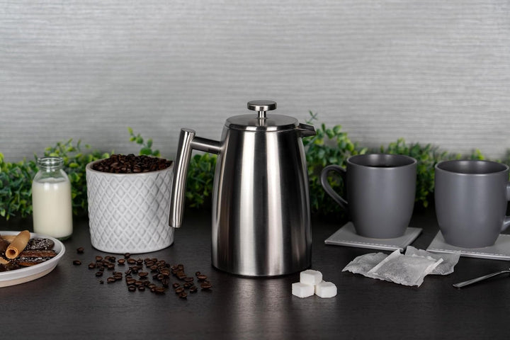 Cafe HFD-16 Stäl Belmont filtru de cafea cu perete dublu din oțel inoxidabil de înaltă calitate 18/10 - 16 cești demitasse, 2 litri, lustruit lucios, tamper Espressoare Besuche den CafÃ© Stal-Store