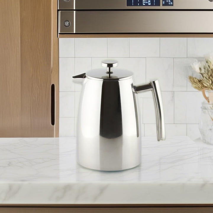 Cafe HFD-16 Stäl Belmont filtru de cafea cu perete dublu din oțel inoxidabil de înaltă calitate 18/10 - 16 cești demitasse, 2 litri, lustruit lucios, tamper Espressoare Besuche den CafÃ© Stal-Store