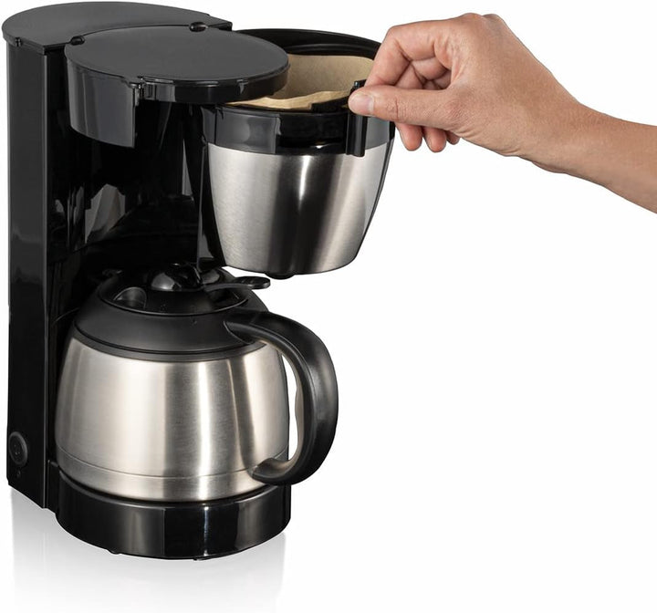 Cloer 5009 Cafetieră cu filtru cu funcție de menținere la cald, pentru până la 8 cești, 800 W, cu ulcior de vid din oțel inoxidabil, ulcior cu filtru 1X4, negru