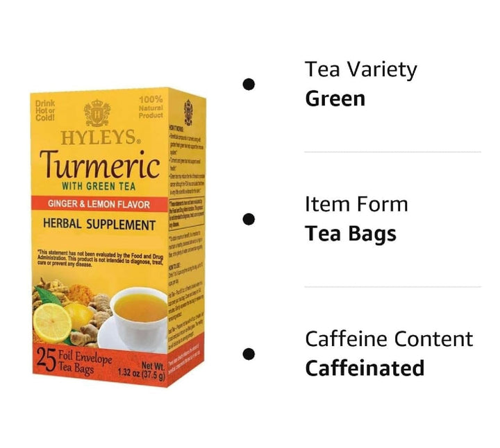 Ginger Turmeric Tea Lemon Flavor - 25 Tea Bags - Wellness Herbal Supplement Green Tea Tea USA Naty Shop