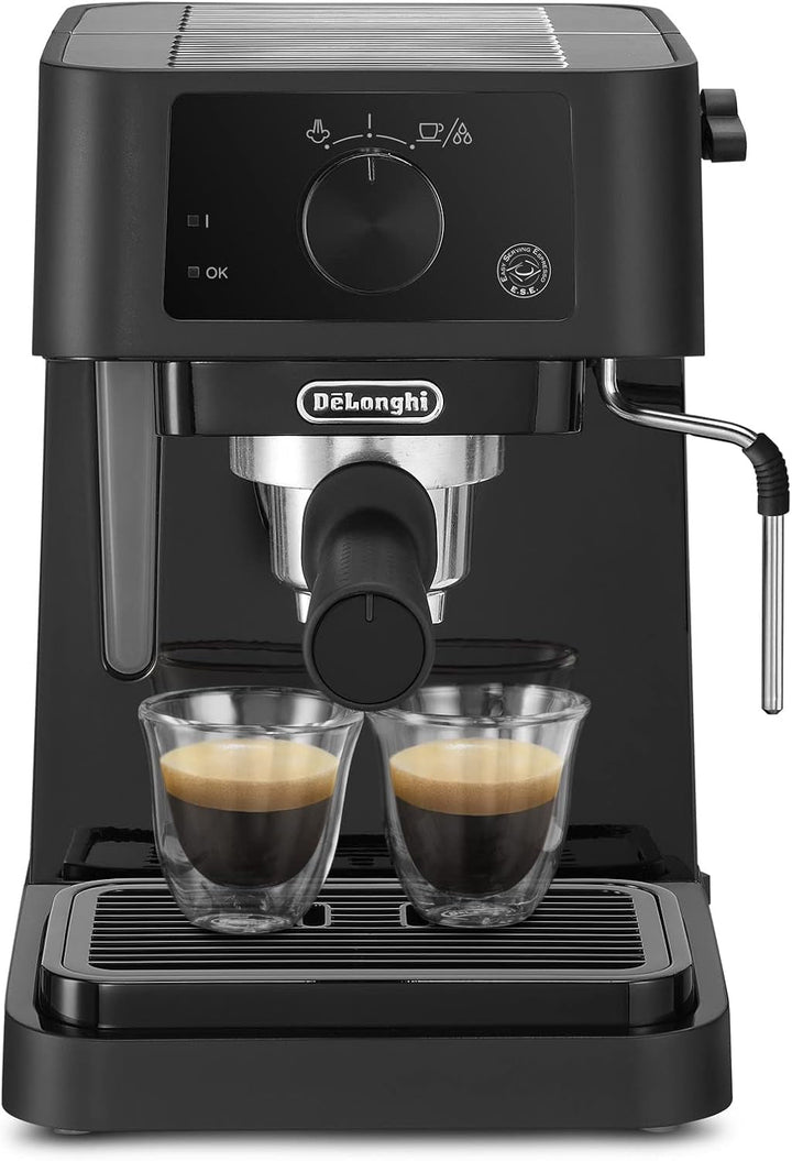 De'Longhi Stilosa EC 235.BK - Mașină espresso tradițională cu portafilter, mașină espresso cu spumă de lapte manuală, pentru pulbere espresso, rezervor de apă de 1 litru, negru, 1100 W