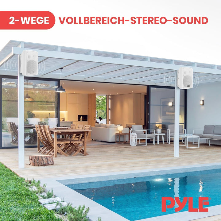 Pyle Bluetooth Speaker Boxes Outdoor & Indoor - Difuzor cu 2 căi pentru interior ca difuzor de perete sau cutie de exterior ca difuzor pentru piscină sau terasă cu sistem de muzică în aer liber, difuzor alb 240W