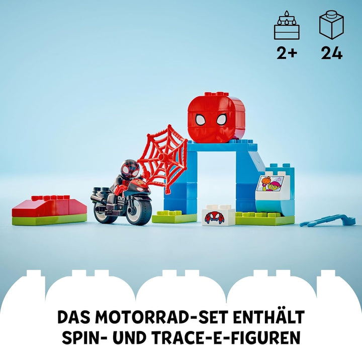 LEGO DUPLO Marvel Spins Motorcycle Adventure, Playset de fantezie pentru serialul TV Spidey și super prietenii săi, jucărie educativă de construit și reconstruit pentru copiii de 2 ani și peste 10424